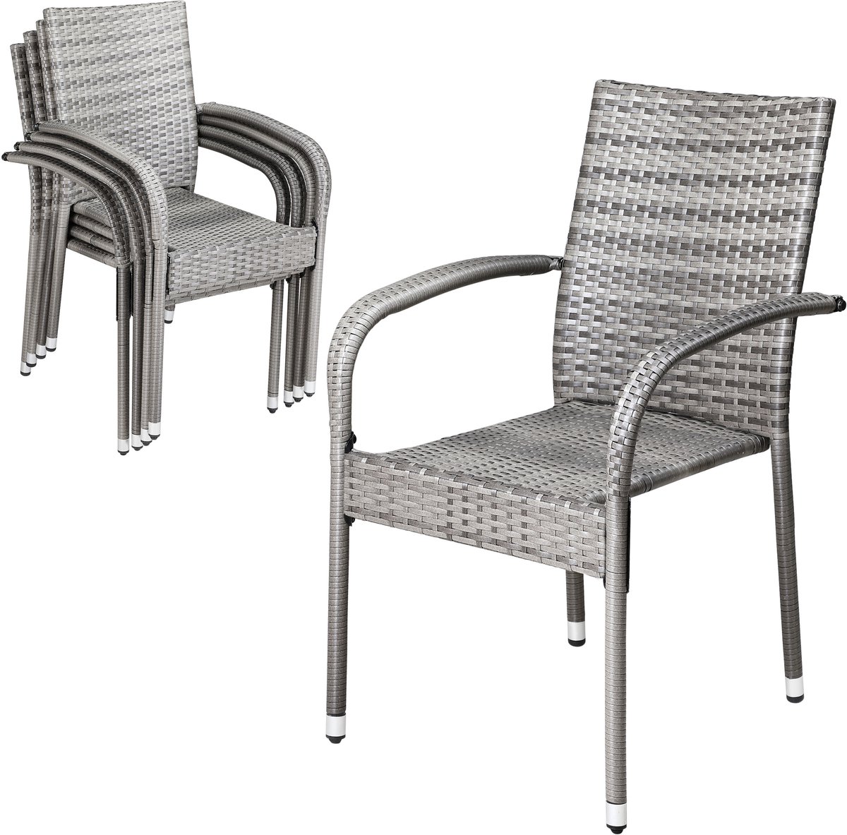 Casaria Tuinstoelen Stapelbaar – Set van 4 – 90x56x60 cm – Grijs – foto 2
