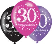 Ballonnen 30 Jaar Happy Birthday Roze 27,5cm 6st