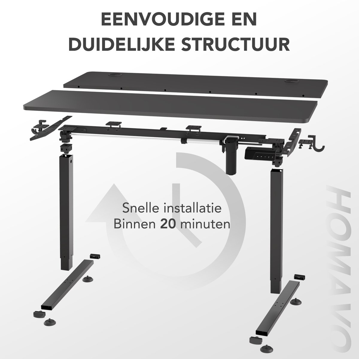 Zit-sta bureau 110 x 60 cm - Elektrisch in hoogte verstelbaar 70-117 cm - Anti-botsingstechnologie thumbnail 2