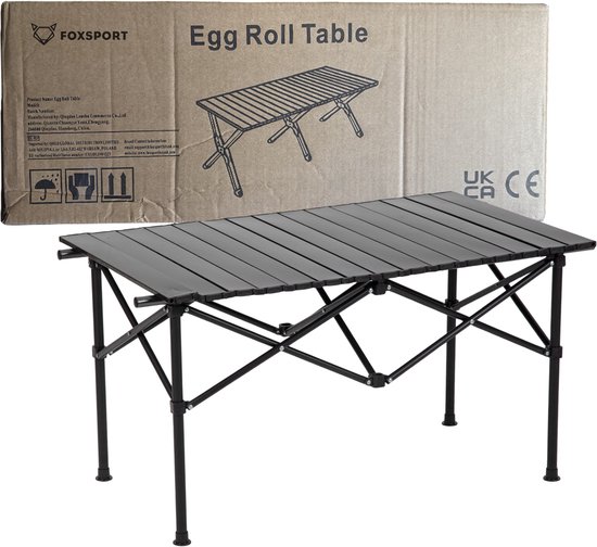 FOXSPORT Inklapbare Tafel - Campingtafel - Kampeertafel - Klaptafel - Buiten Vouwtafel - Tuintafel - Oprolbaar houten tafelblad - 4 Personen - Koolstofstaal - 90 x 58 x 55cm - Zwart van Merkloos — afbeelding 5