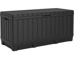 Tuin Opbergbox 350L – Waterdichte Kunststof Opbergkist met Deksel – Zitbank met Rugsteun voor 2 Personen – Voor Kussens, Tuingereedschap en Speelgoed – Antraciet