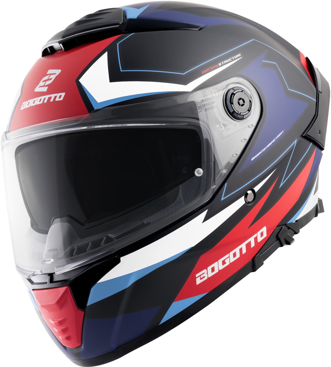 Bogotto FF118 Vilial Mat Zwart Wit Rood Blauw Integraalhelm - Maat XL - Helm
