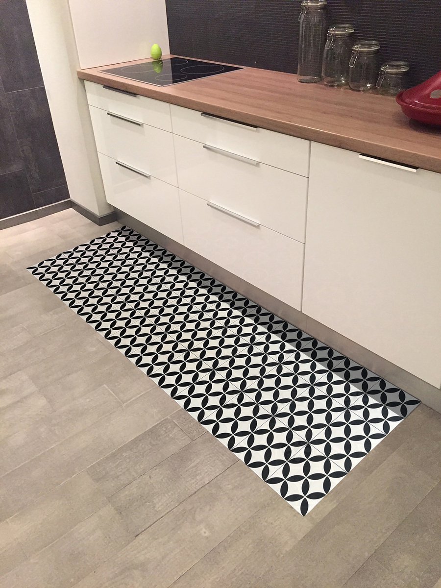 JYG TOLEDO Keukenloper - Vinyl Vloerkleed - Vintage Zwart-Wit - Anti-Slip, Waterdicht - 50x550cm - Ideaal voor Keuken, Gang en Hal - Verkrijgbaar in Meerdere Maten