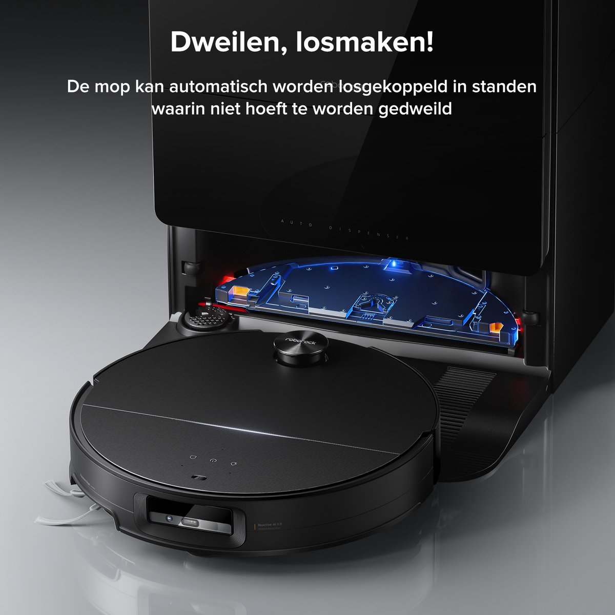 Afbeelding 2 van roborock Saros 10 Robotstofzuiger met Dweil, 22.000Pa, 7,98 cm Ultradun, Auto Afneembare Mop, AI 3.0 Obstacle Vermijding, Auto Wasmiddeldosering, Heet water dweilwassing & Dock Zelfreiniging (Zwart)
