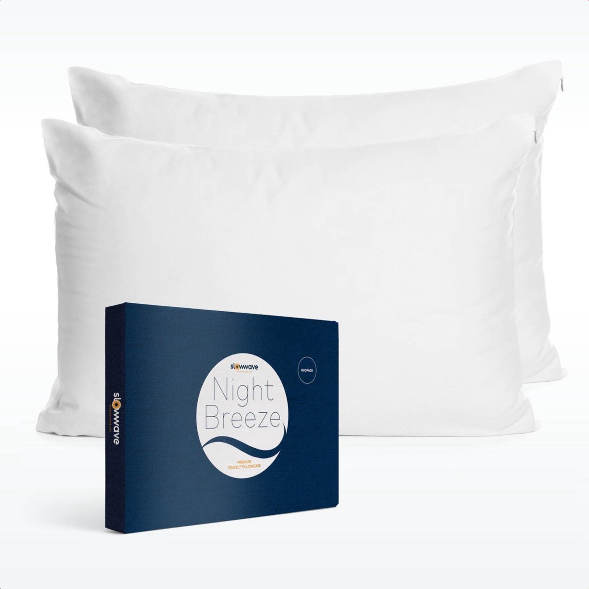 Slowwave NightBreeze kussensloop - Duopack (set van 2) - 100% TENCEL™ lyocell - Zacht en comfortabel - Beschermt de huid - Vochtregulerend - Hypoallergeen en antibacterieel - Kleur: Arctic White - Formaat: 60 x 70cm