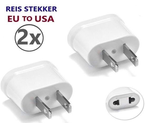 Reisstekker van EU naar VS/USA - 2 Stuks - Wereldstekker - Reis Adapter - Wit -Travel Adapter - America Stekker - Verloop adapter - Wereld Adapter