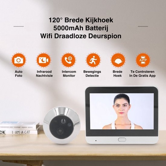 Slimme Video Deurbel met Camera en Gong Inclusief App - 1080P Full HD Wifi Deurspion - Digitaal Kijkgaatje - Grijs — afbeelding 5