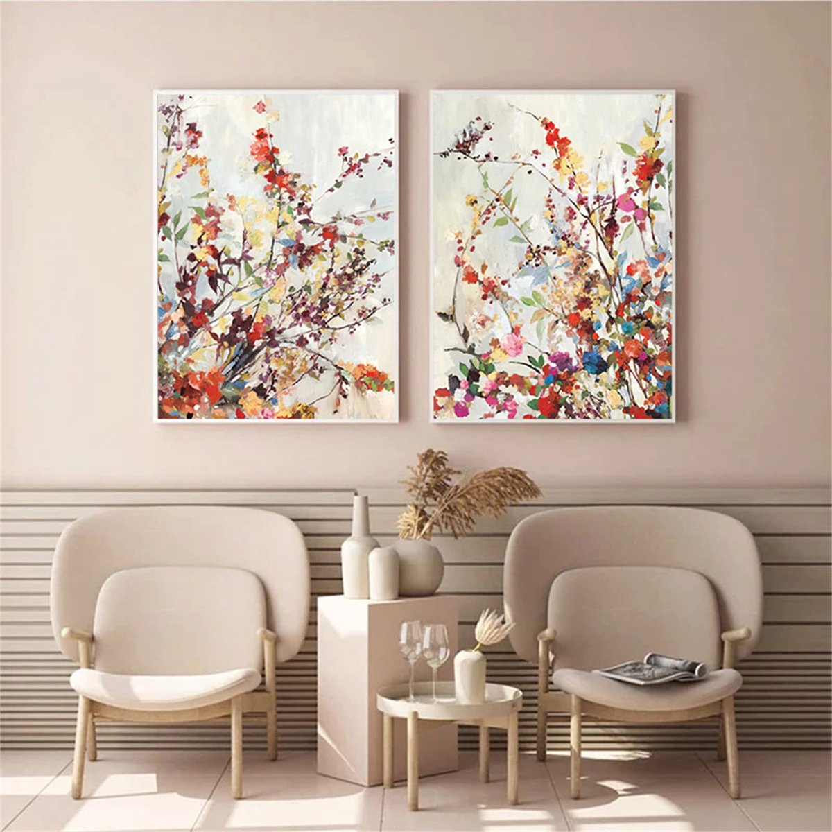 Ibenzoa Moderne Set van 2 Canvas Posters voor Elegante Woonkamer- en Slaapkamerdecoratie kleurijk