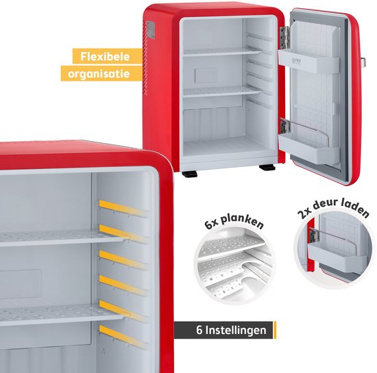 TZS First Austria Mini koelkast - Minibar - 40 liter - Vrijstaand - Volledig stil 22dB - Retro - Rood van TZS First Austria — afbeelding 5