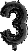 Zwarte folie ballon cijfer 3 | 86cm