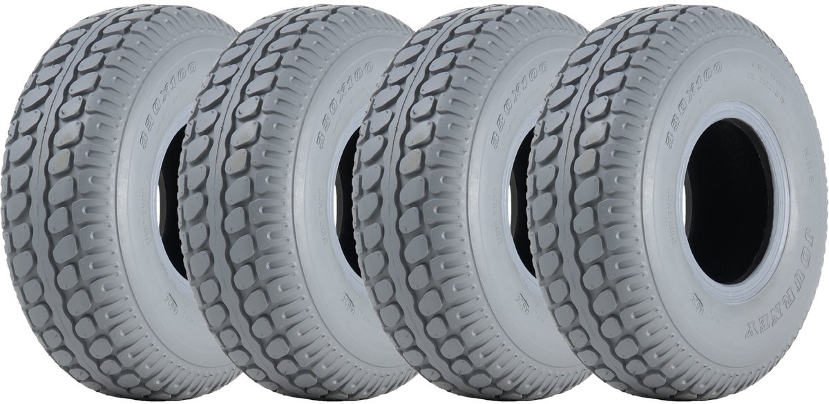 330x100 banden voor scootmobielen, grijs blokpatroon, luchtbanden, niet-afgevend, 400-5 (set van 4)