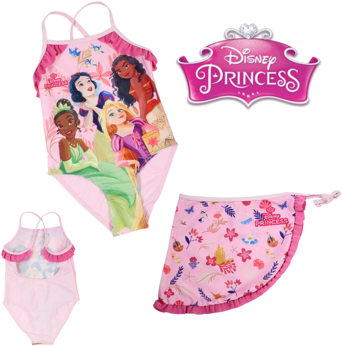 Disney Princess Zwemset - Badpak + Sarong - Sneeuwwitje - Tiana - Rapunzel - Moana Multi