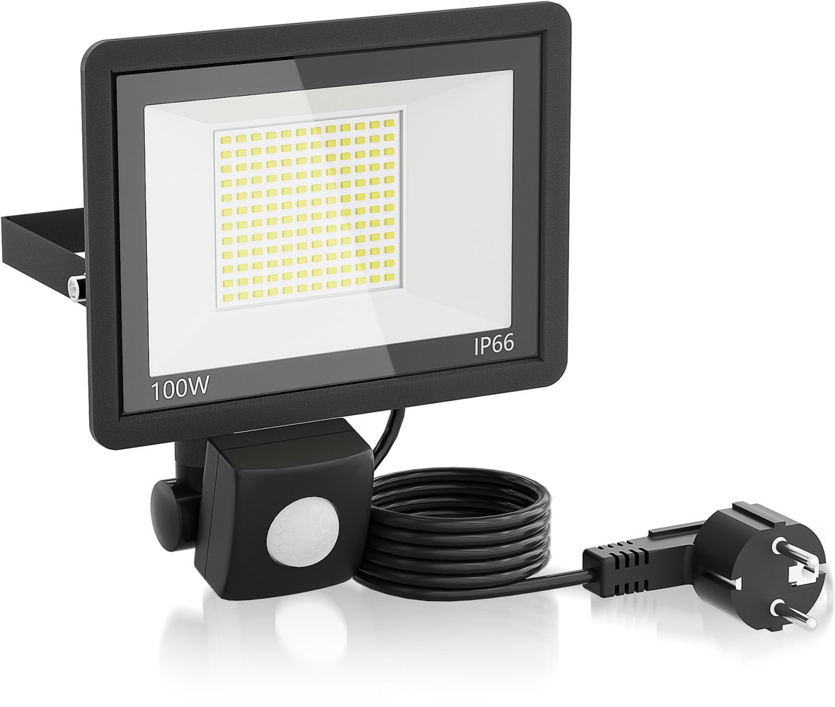 Aufun LED Buitenspot 100W - Koudwit- Met Stekker und Bewegingsmelder - Schijnwerper voor Tuin Garage Binnenplaatsen
