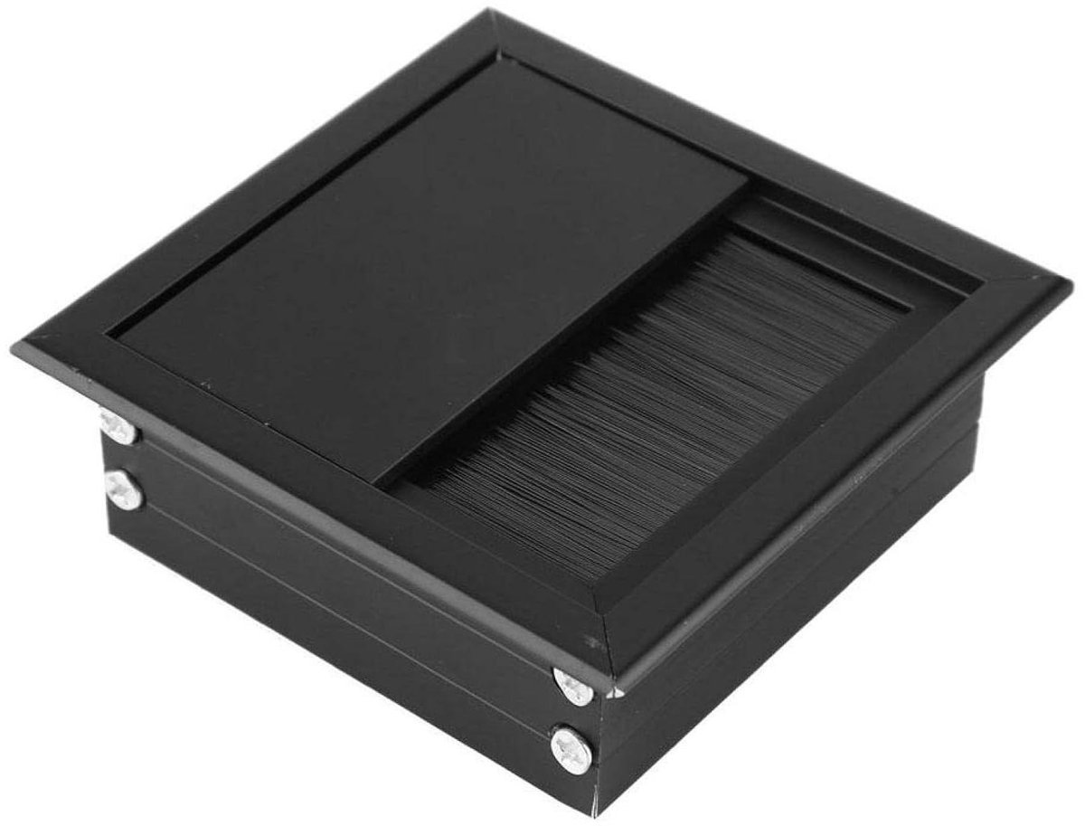 Wire Cable Hole Cover for Table Desk - Rectangle Aluminum Cable Through Hole Cover with Brush (9 * 9 * 6) - Set of 2