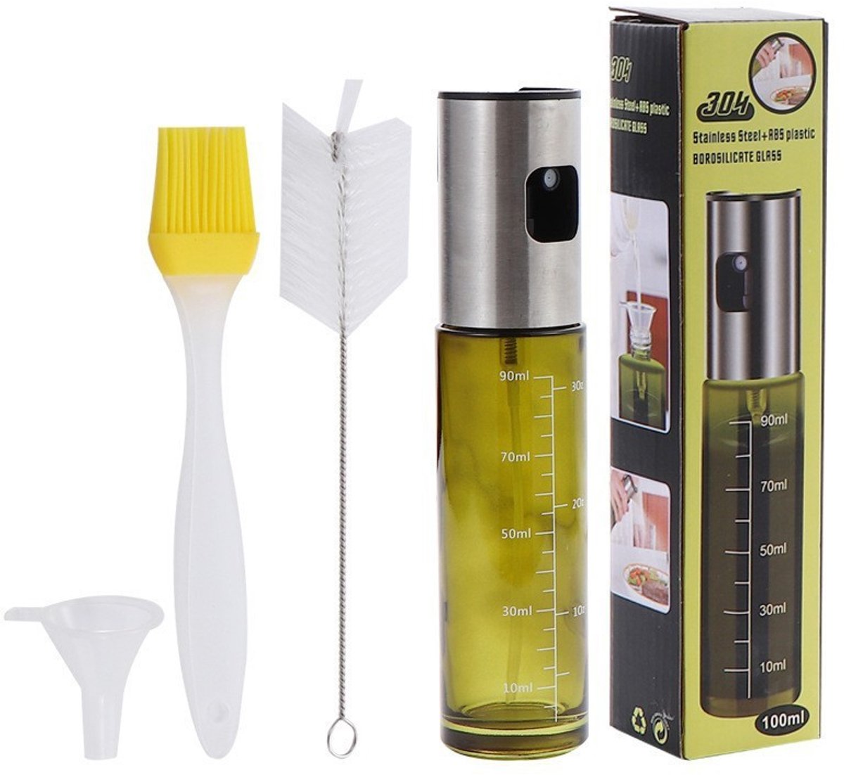 Olieverstuiver - Keukenverstuiver - Roestvrij staal - 100 ml, druppelvrije dispenser (groen)
