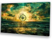 Oeuvre boussole et horizon - Toile boussole - Peinture sur toile - Surréalisme - Décoration murale industrielle - Décoration de chambre - Toile 70x50 cm