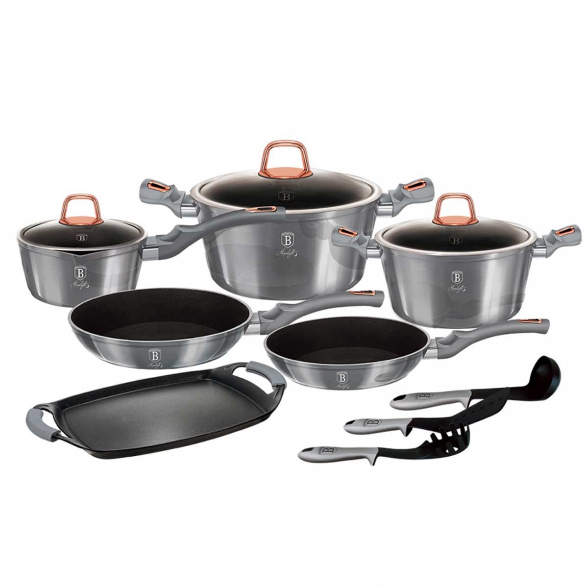 Berlinger Haus METALLIC Serie - Granieten Pannenset - Soft Touch Handvat - Turbo Inductie