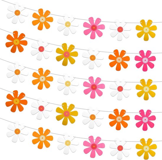 5 Packs Colored Daisy Party Banner,Cute Hanging Daisy Party Decorations,Flower Decorations for Indoor Party Supplies for Girls Birthday (White,Pink,Yellow,Green,Purple