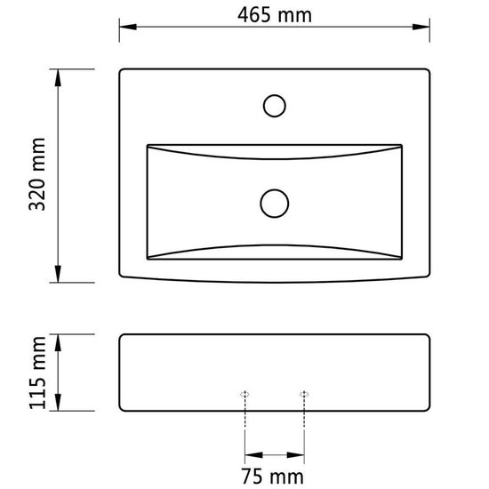 vidaXL Lavabo avec trou pour robinetterie et trop-plein céramique rectangulaire blanche