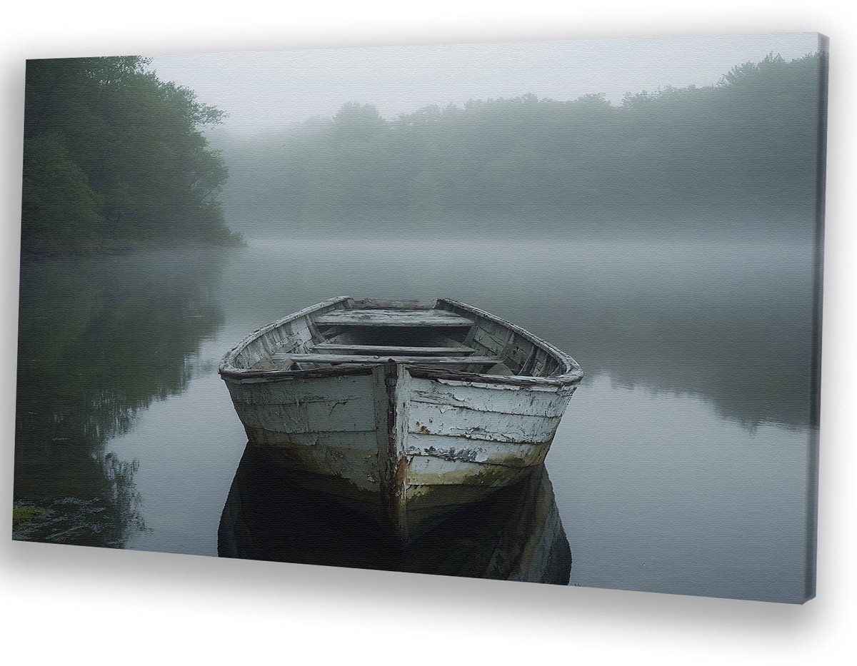 Oude houten boot in mist - Boot canvas schilderijen - Schilderijen object - Realistische k