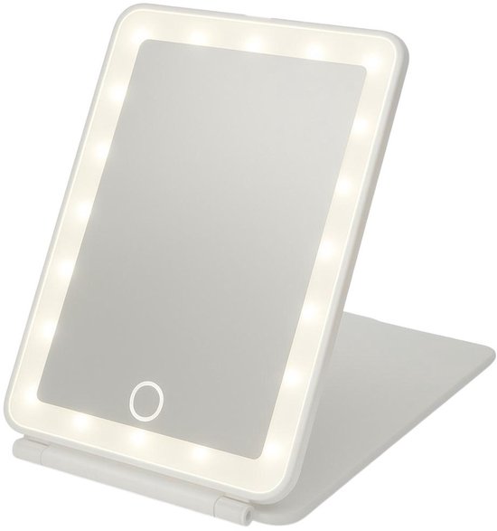 Miroir de maquillage - Miroir de rasage - 3 modes d'éclairage LED - Intensité variable - Rechargeable - Compact - Wit