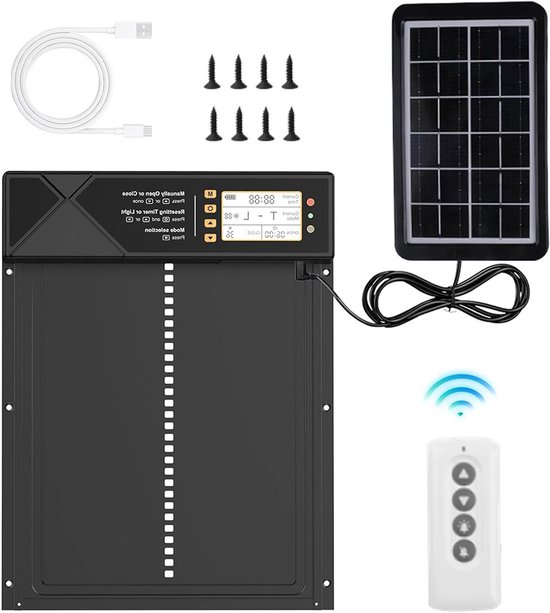 Verbeterde 3-in-1 automatische kippenklep op zonne-energie, wifi-afstandsbediening, automatische kippendeur, met lcd-display, timer en lichtsensor, elektrische auto-kippendeur, aluminium anti-pinch