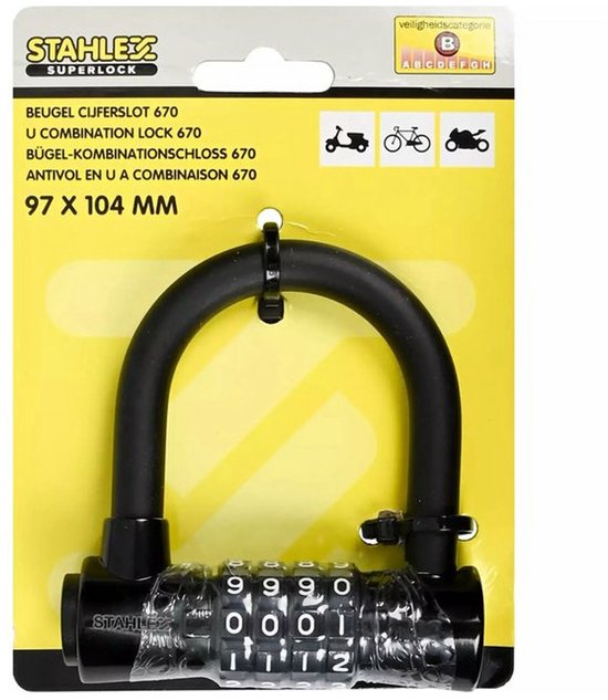 Stahlex superlock fiets beugelslot/cijferslot - zwart - staal - 9,7 x 10,4 cm - Fietsslot/scooter/motorslot van Stahlex — afbeelding 3