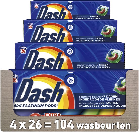Dash 4in1 Wasmiddel Pods + Extra Vlekverwijdering voor Gekleurde Was - 4 x 26 Wasbeurten