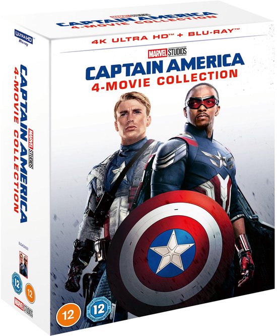 De "Captain America 4-Movie Collection" 4K Ultra HD + Blu-ray box, met Captain America en Falcon.