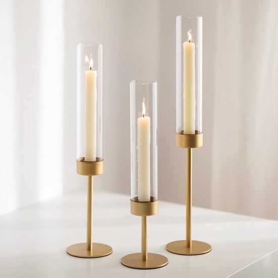 Romadedi Kandelaars, glazen kaarsenstandaard, set van 10 stuks, kleine kaarsenstandaard voor staafkaarsen, puntige kaarsen voor bruiloft, Kerstmis, advent, tafeldecoratie