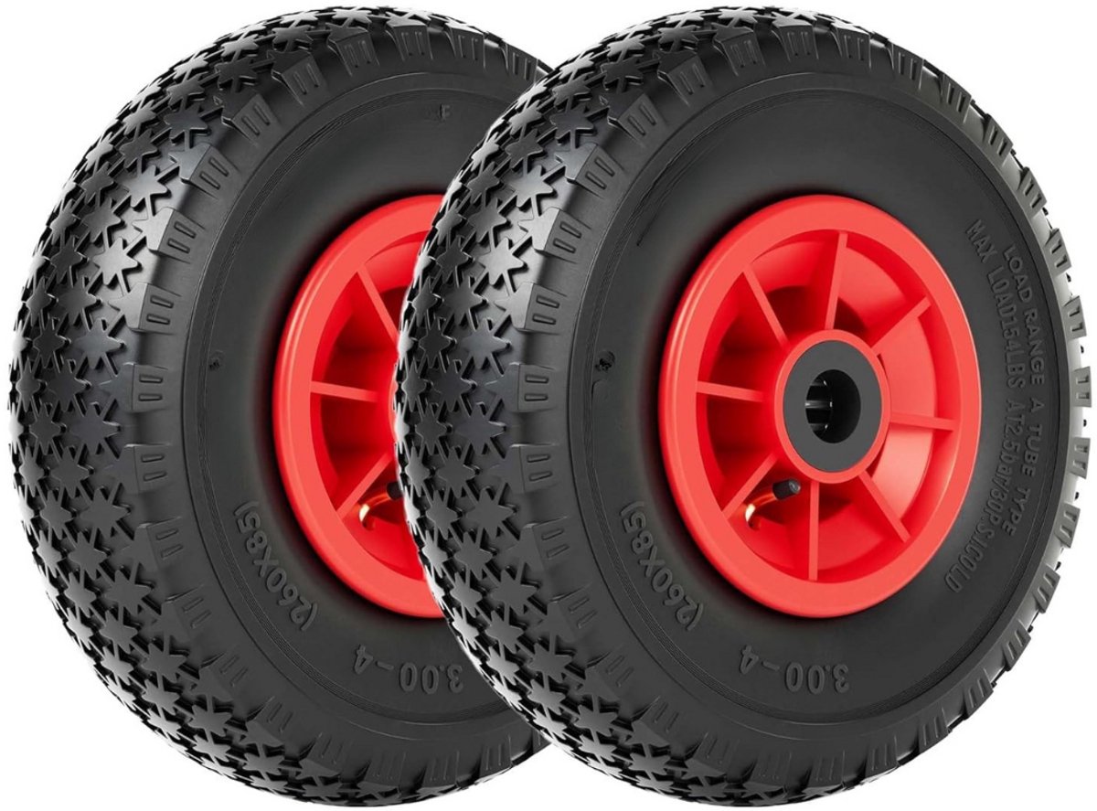 GTB® Steekwagenwielen - Steekwagen - Luchtband Rubber - Zwart en Rood - 30cm x 30cm x 10cm