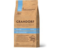 Grandorf - Hondenvoer - Witte vis en Bruine Rijst - alle rassen - Gevoelige huid en vacht - Allergie gevoelig - 10KG