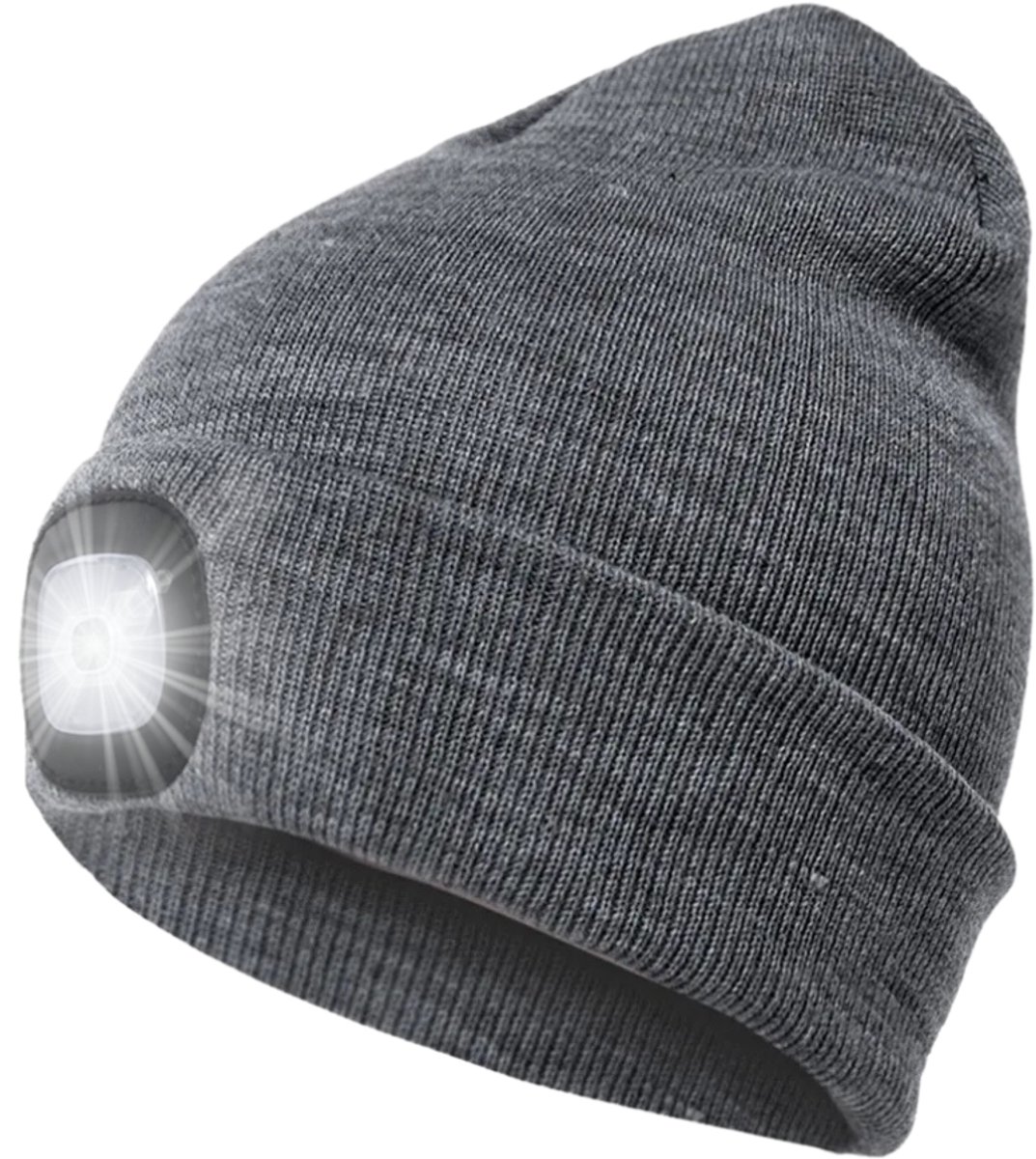 S4D® Muts LED Verlichting Muts Heren en Dames Sportmutsen Beanie Muts Hoofdlamp Onze Grijs