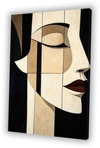 Kubistisch minimalistisch vrouwengezicht - Portret schilderij op canvas - Muurkunst gezicht - Kubisme - Decoratieve kunst - Canvas schilderijen woonkamer - Canvas 80x120 cm
