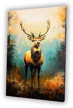 Prachtig hert in boslandschap - Hert canvas schilderij - Muurkunst dieren - Realistische kunst - Klassieke schilderijen - Schilderijen - Canvas 40x60 cm