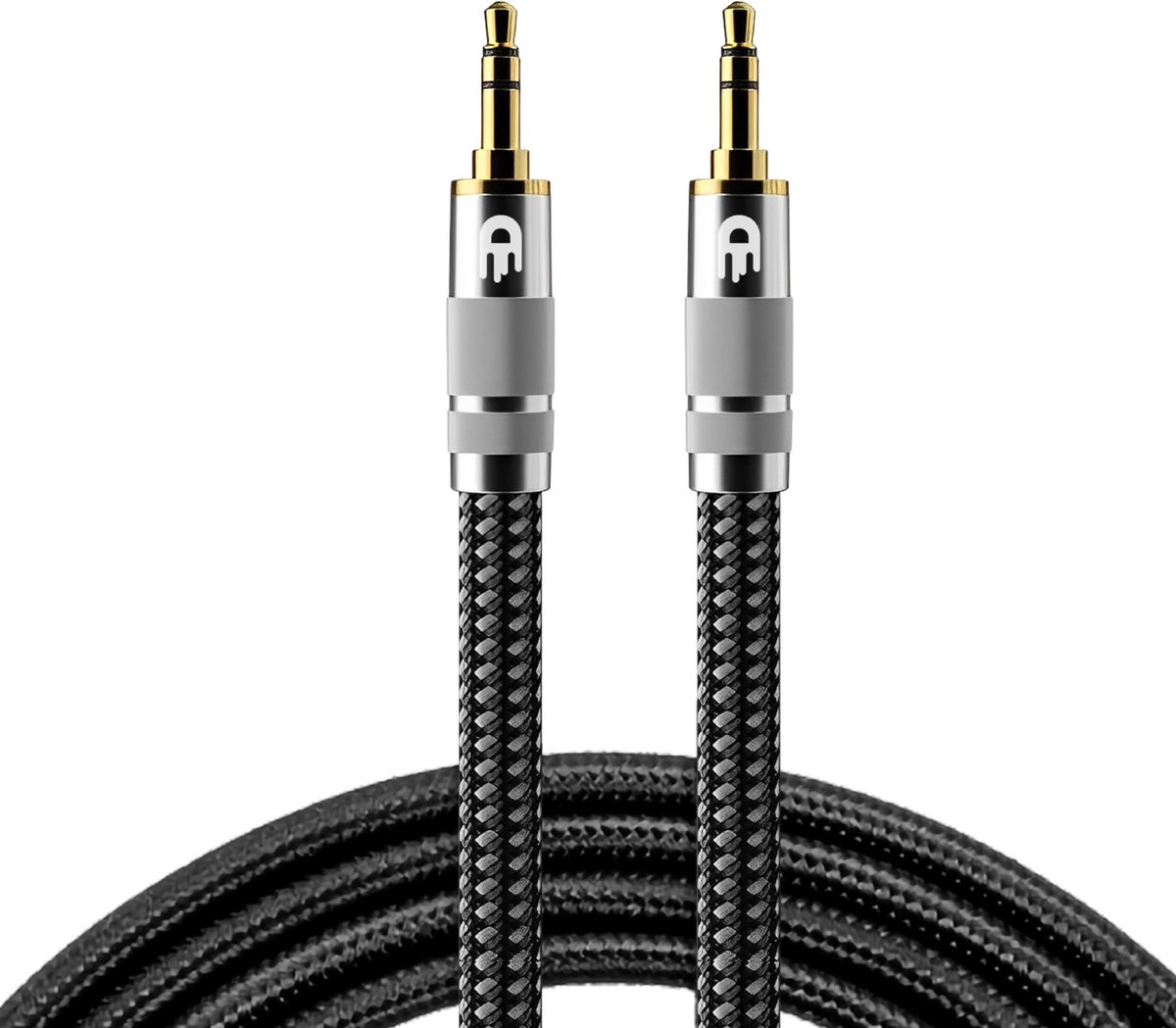 Drivv. Premium AUX Kabel 3.5 mm - Nylon Audio Kabel - Jack naar Jack - Gold Plated - Male to Male - Zilver - 2 meter