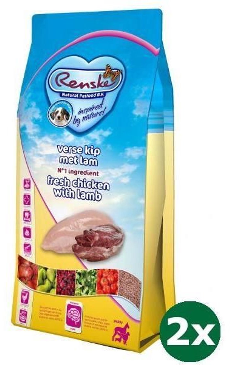 2x2 kg Renske super premium puppy kip / lam hondenvoer