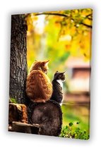 Rustige katten in herfstlandschap - Katten schilderij op canvas - Schilderijen canvas dieren - Hyperrealisme - Wanddecoratie industrieel - Muurdecoratie - canvas 75x100 cm