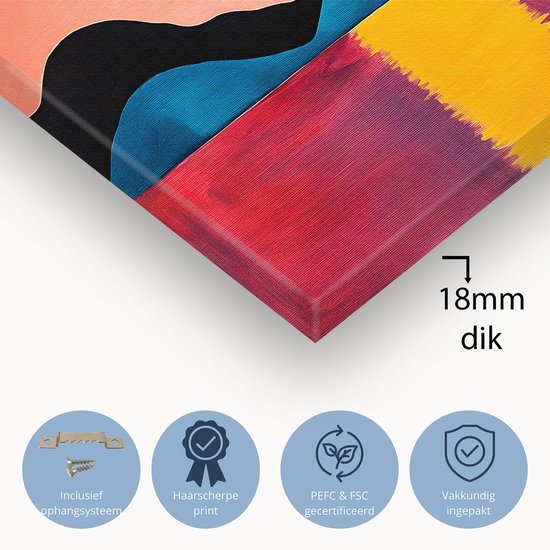 Montagnes colorées et coucher de soleil - Peinture coucher de soleil sur toile - Soleil sur toile - Art abstrait - Décoration murale murale champêtre - Peintures et posters - Toile 150x100 cm