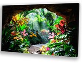 Jardin tropical coloré au soleil - Peinture sur toile nature - Peinture sur toile plantes - Art réaliste - Décoration murale classique - Décoration murale salon - Toile 120x80 cm