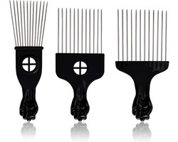 New Age Devi - Afro Kam - Kapperskam - Styling Tool - Afro Comb - Afro Pick - Styling Afro Comb - in 3 Maten en 3 Soorten - zwart