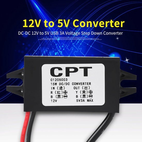 12V naar USB,12V naar 5V USB-Adapter,DC Buck-Convertermodule 3A 15W DC naar DC Auto-Stroomomvormer Adapter (Type C