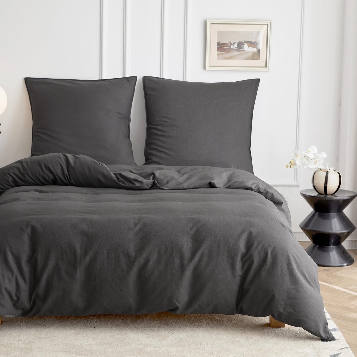 Ibenzoa Premium Luxe Linnen-Katoen Dekbedovertrekset voor Comfort en Stijl in Elke Seizoen zwart