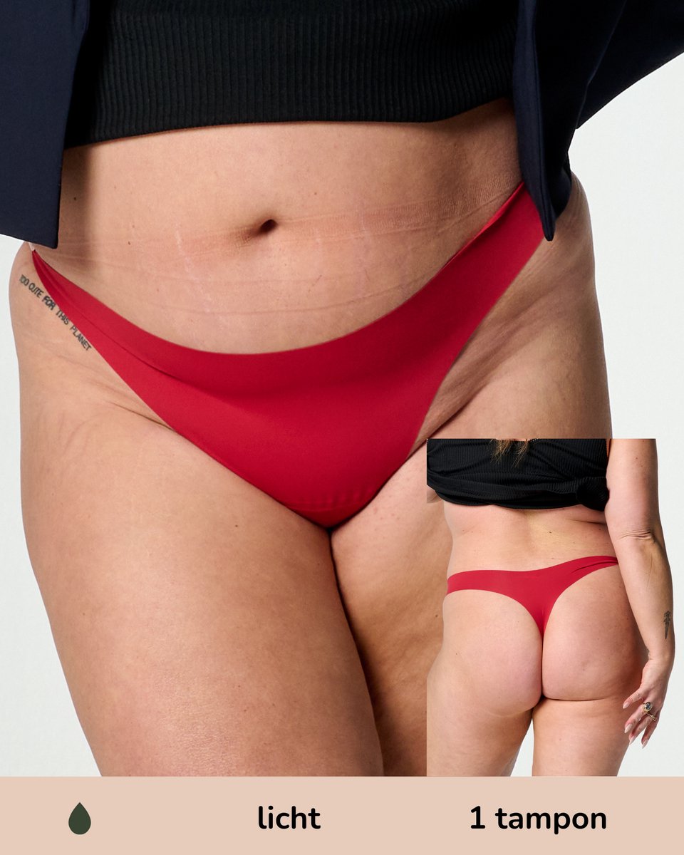 Moodies menstruatie ondergoed - Lasercut String - licht kruisje - maat XXL - rood