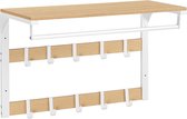 MAZAZU - Kapstok - Wandkapstok met hoedenplank en roede - 10 haken - Eiken wit - 65x30x42 cm