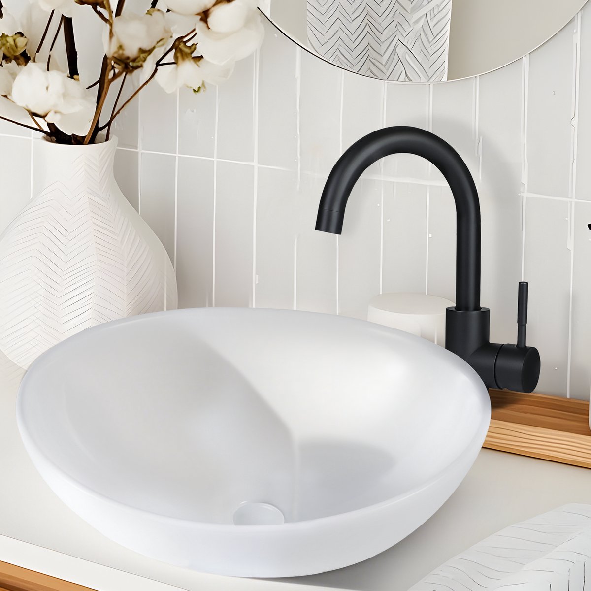 NETTLIFE Wastafel - ovaal - 41 × 33 × 14.5cm- wasbak voor badkamer en toilet - Keramiek - Wit - Muurbevestiging - spoelbak - waskom - Badkamerwastafel - voor gastentoilet-Zonder kraan