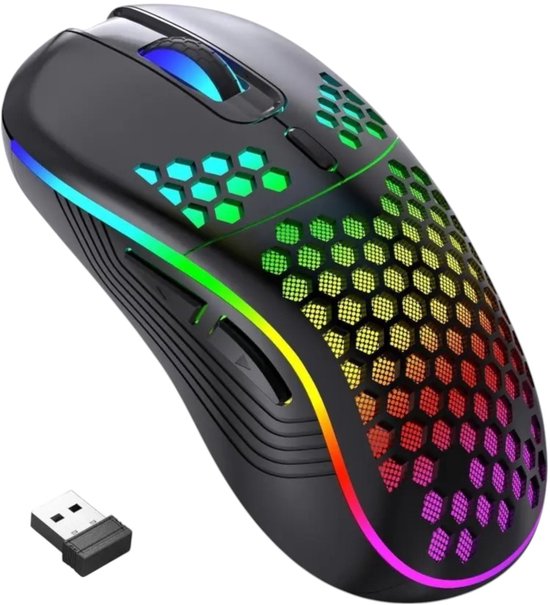 Draadloze gaming muis - 3 verschillende DPI standen - rechtshandig - RGB verlichting - 82 gram - Zwart - werkt met alle software - ergonomisch