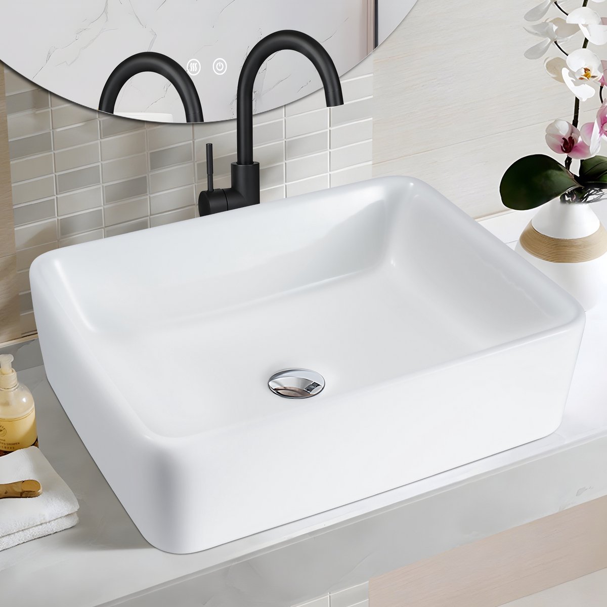 NETTLIFE Wastafel - rechthoekig - 40 × 30 × 13cm - wasbak voor badkamer en toilet - Keramiek - Muurbevestiging - Wit wastafel - Badkamerwastafel - voor gastentoilet-Zonder kraan