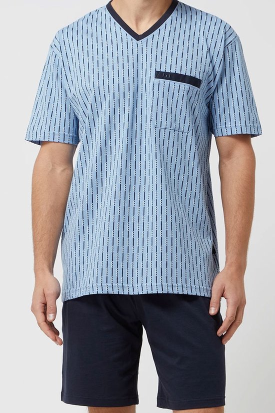 Shortama homme Gotzburg - Col en V- bleu clair avec un design bleu et blanc - Taille: L