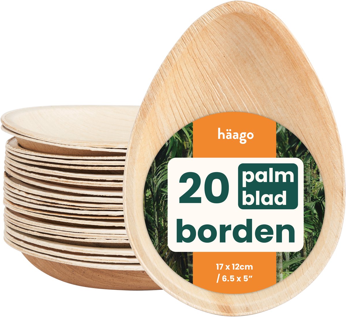 HAAGO 20 Palmblad Wegwerp Dessert Borden (15cm) - Kleine Feest Bordjes - 100% Natuurlijk, Milieuvriendelijk, Biologisch Afbreekbaar & Composteerbaar - Magnetronbestendig